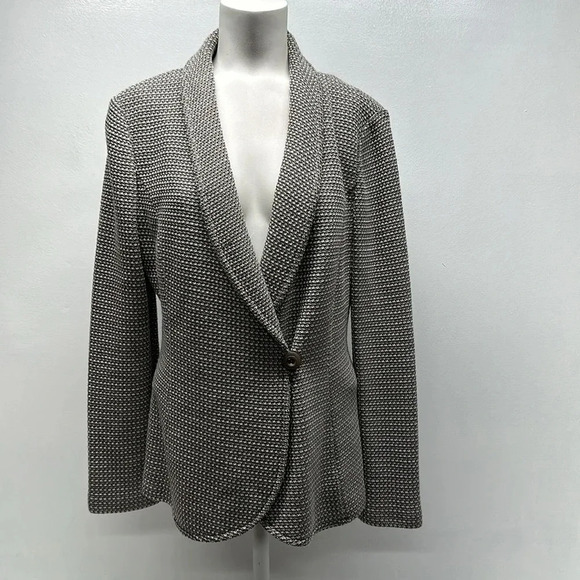 St. John Cardigan Blazer Santana Knit Sweater Jacket Collared Brown White 10 - Picture 1 of 13